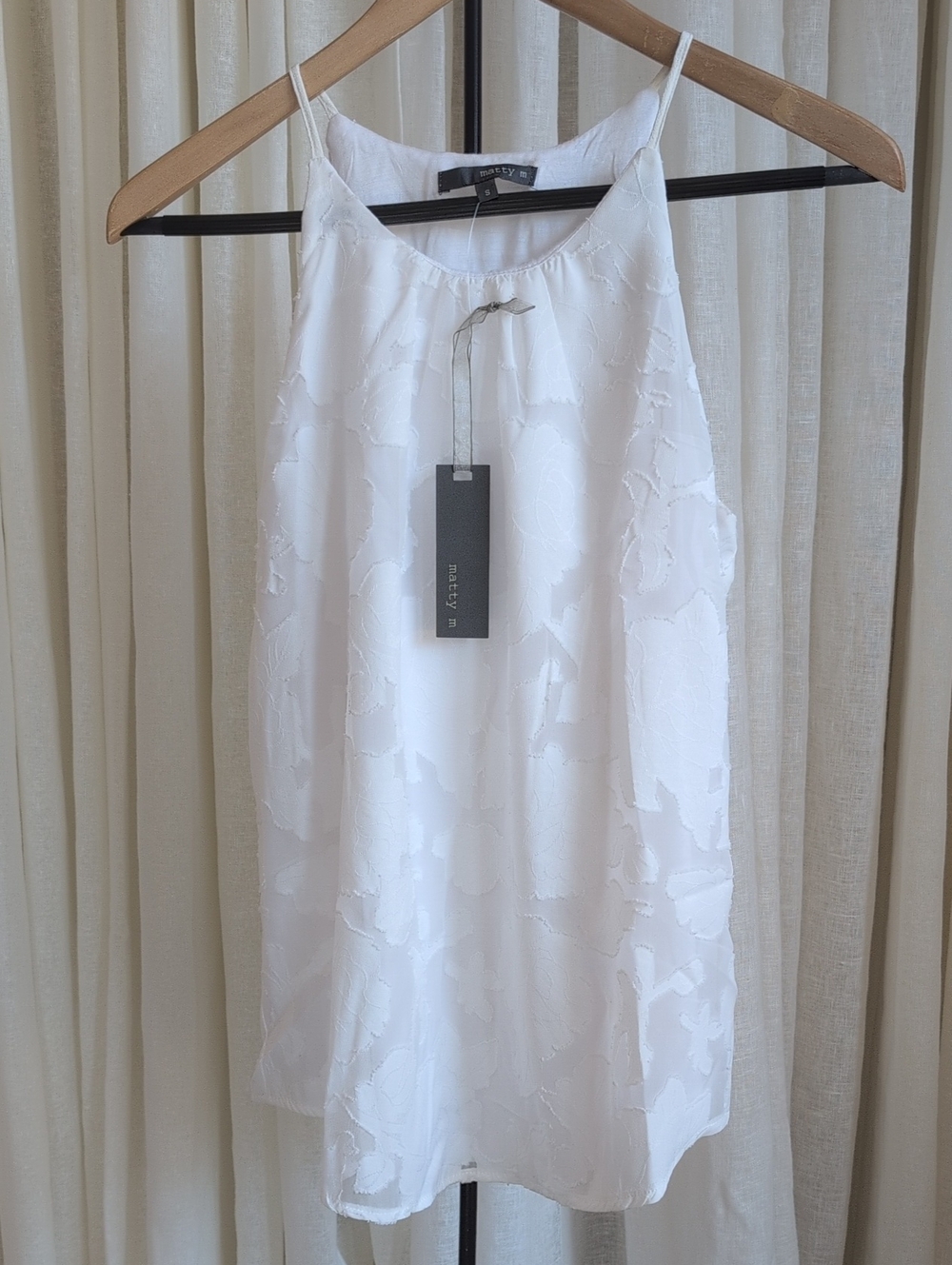 Matty M White Floral Appliqué Spaghetti Strap Camisole NWT